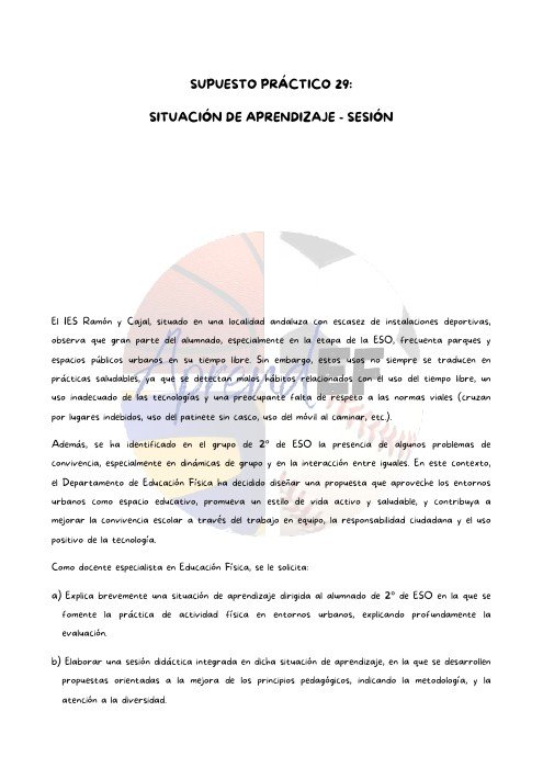 Portada del supuesto práctico 29 de AprendEF: situación de aprendizaje y sesión